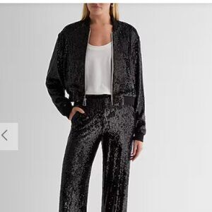 EXPRESS Sequin Cropped Bomber Jacket XS Pitch Black NWT